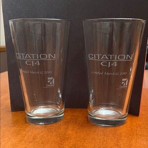 4 Citation CJ4 clear glasses with etching.  NWOT